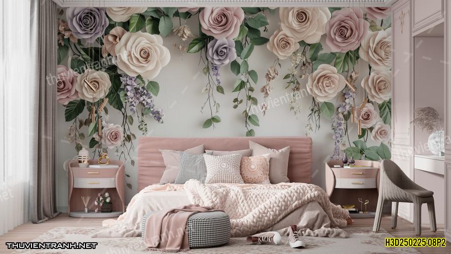 Tranh dán tường Hoa 3D- H3D250225-08P2 - Tranh tường chất lượng cao